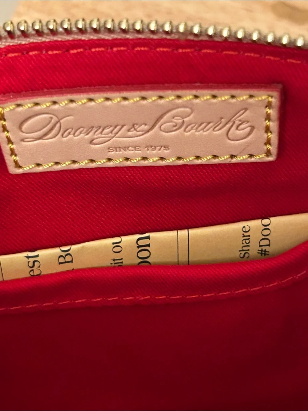 Dooney & Bourke Red and White Chevron Pouch with Tan Trim